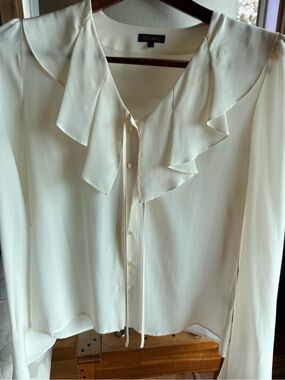Escada Cream Ruffle-Trim Button Front Blouse